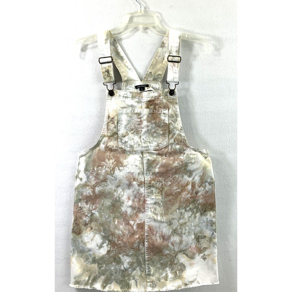 Wild Fable Bib Overall Skirt Womens Small Tie Dye White Denim Raw Hem Casual - Picture 1 of 10